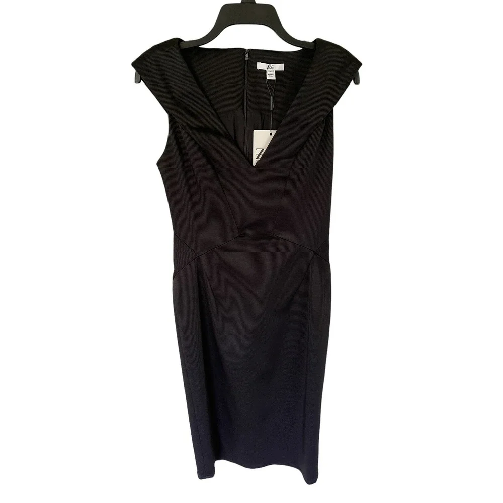 ZAC  Zac Posen Nina V Neck Pencil Knee Length Black‎ Dress Size 8 New